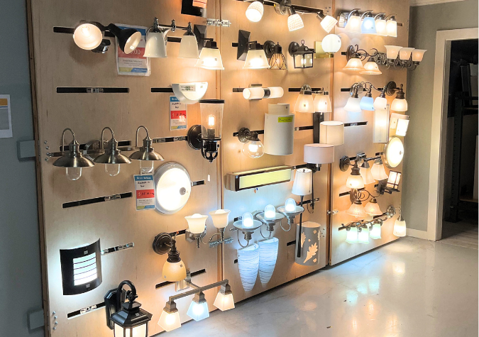 A variety of lighting displays at ReStore Concord.